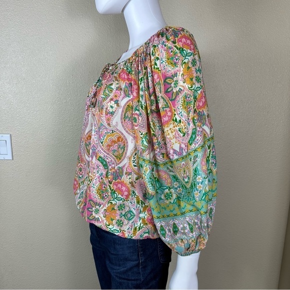 Boston Proper Blouse Sz XS Boho Beach Club Print Blouson - Picture 6 of 12